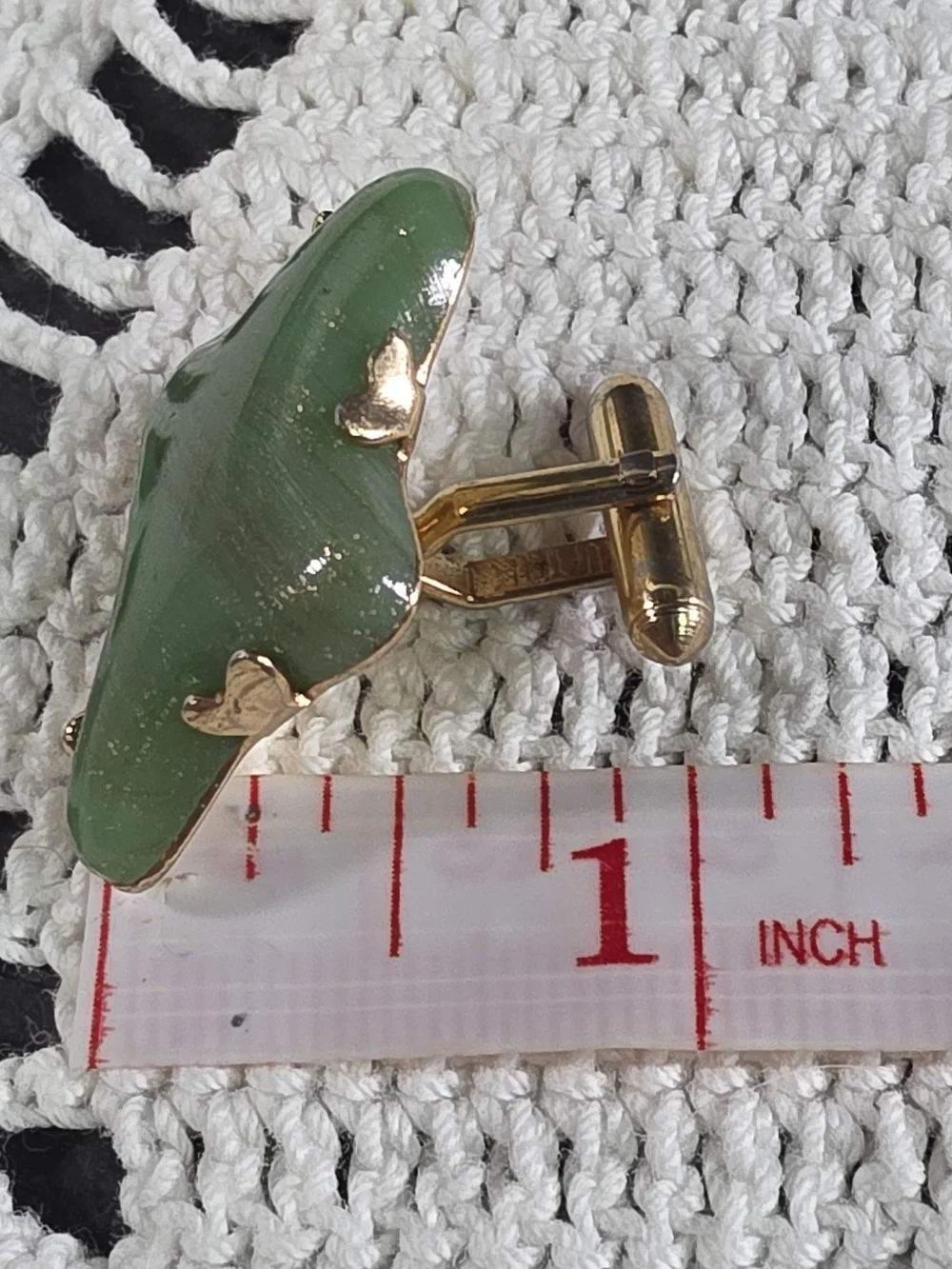 Vtg Swank Cufflink~Murano Chrystal Jade Green~Gold Striations Biomorphic~MCM
